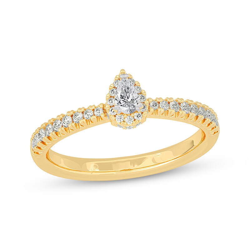 Pear-Shaped Diamond Halo Engagement Ring 3/8 ct tw 14K Yellow Gold