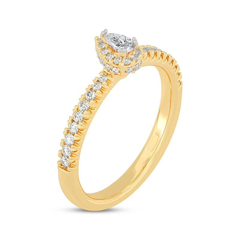 Pear-Shaped Diamond Halo Engagement Ring 3/8 ct tw 14K Yellow Gold