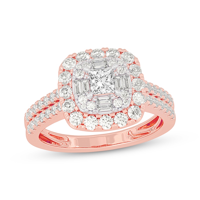 Main Image 1 of Adore Princess-Cut Diamond Engagement Ring 1-1/5 ct tw 14K Rose Gold