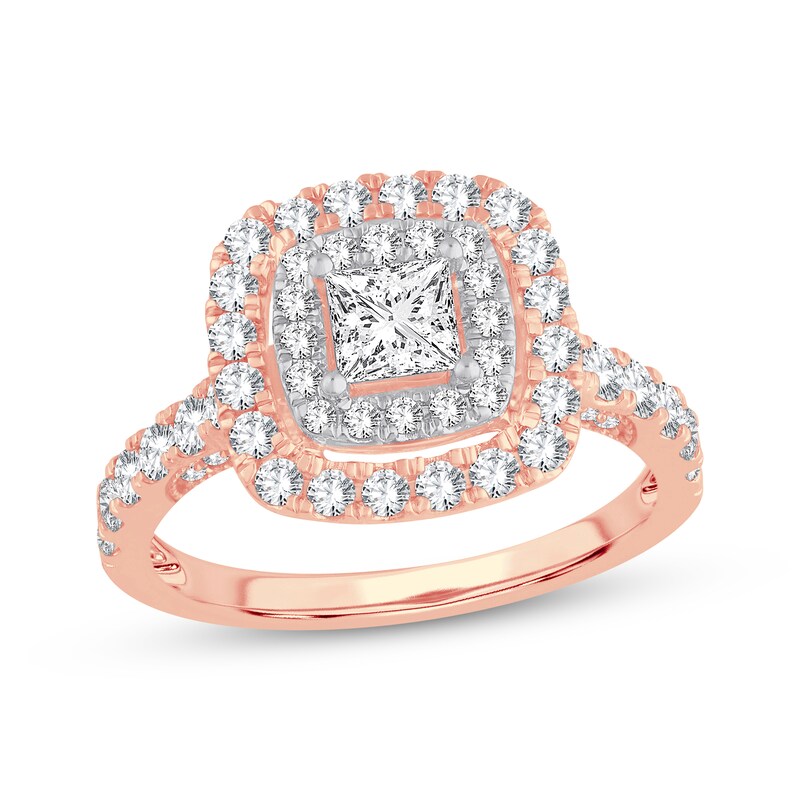 Princess-Cut Diamond Double Cushion Halo Engagement Ring 1-3/8 ct tw 14K Rose Gold