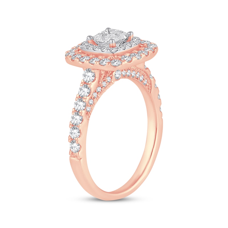 Princess-Cut Diamond Double Cushion Halo Engagement Ring 1-3/8 ct tw 14K Rose Gold