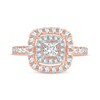 Princess-Cut Diamond Double Cushion Halo Engagement Ring 1-3/8 ct tw 14K Rose Gold