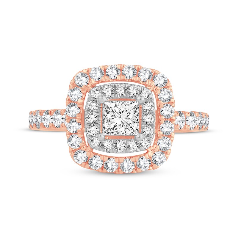 Princess-Cut Diamond Double Cushion Halo Engagement Ring 1-3/8 ct tw 14K Rose Gold