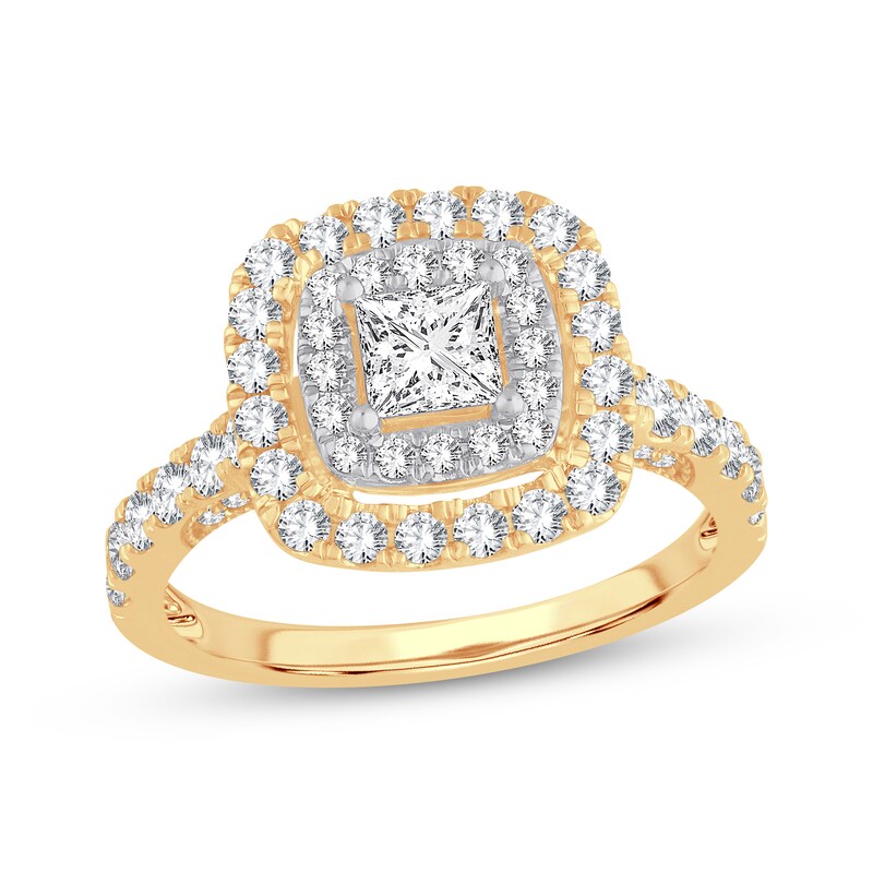 Main Image 1 of Adore Princess-Cut Diamond Double Cushion Halo Engagement Ring 1-3/8 ct tw 14K Yellow Gold
