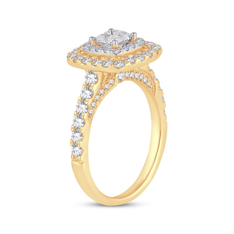 Main Image 2 of Adore Princess-Cut Diamond Double Cushion Halo Engagement Ring 1-3/8 ct tw 14K Yellow Gold