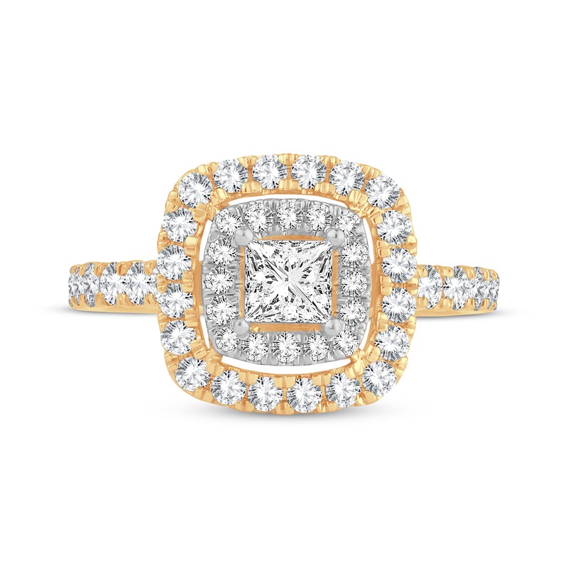 Main Image 3 of Adore Princess-Cut Diamond Double Cushion Halo Engagement Ring 1-3/8 ct tw 14K Yellow Gold