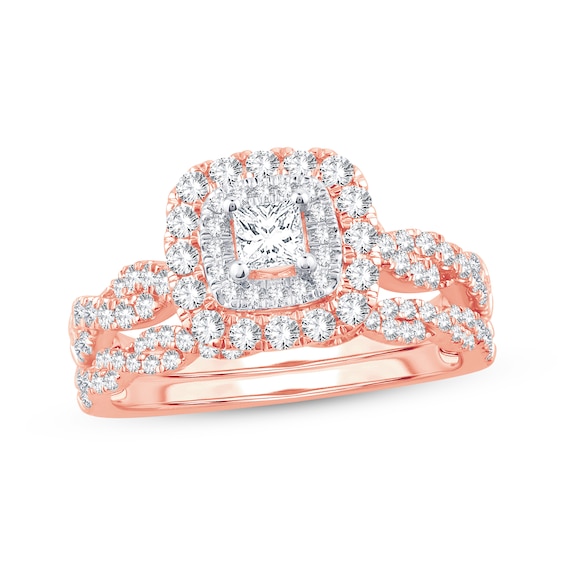 Adore Princess-Cut Diamond Twist Shank Bridal Set 1 ct tw 14K Rose Gold