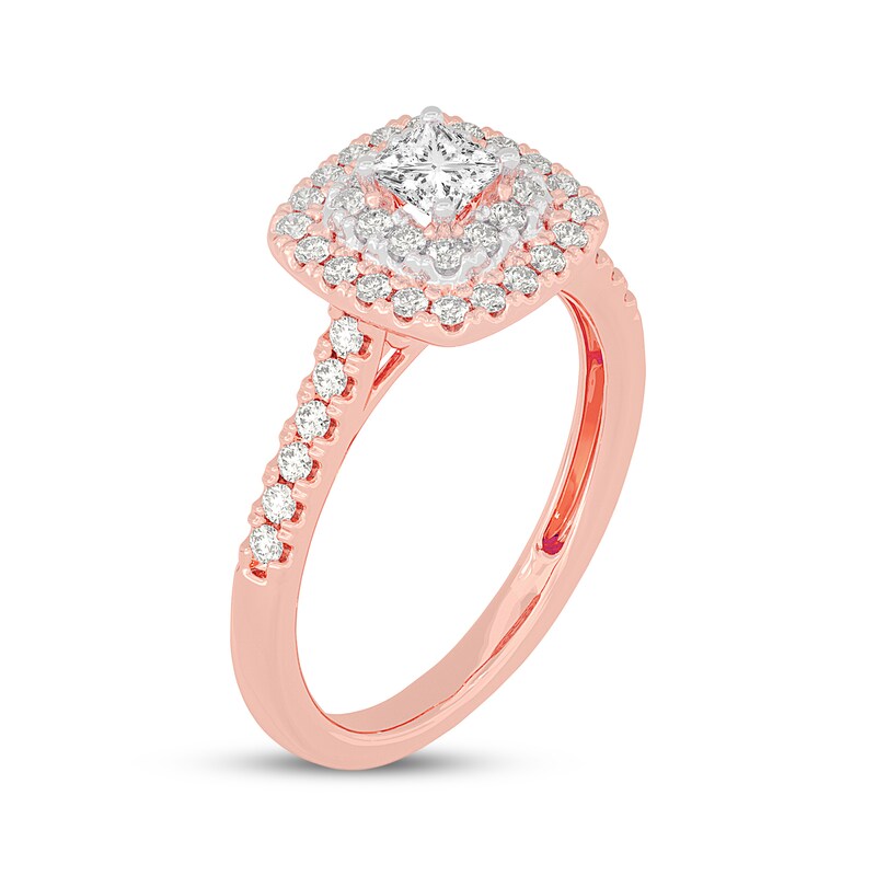 Princess-Cut Diamond Cushion Halo Engagement Ring 5/8 ct tw 14K Rose Gold