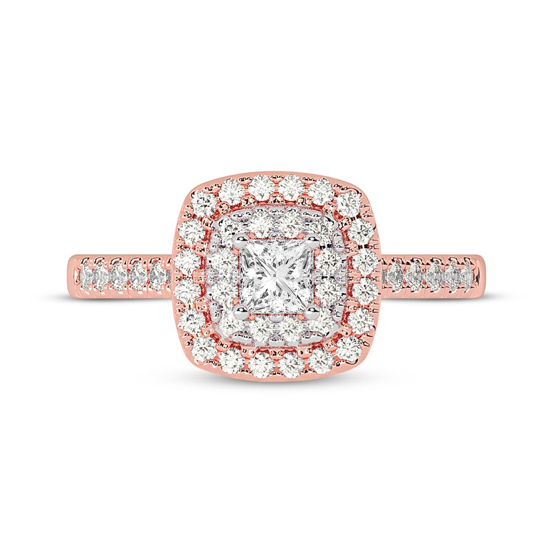 Princess-Cut Diamond Cushion Halo Engagement Ring 5/8 ct tw 14K Rose Gold