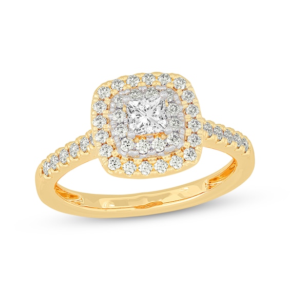 Adore Princess-Cut Diamond Cushion Halo Engagement Ring 5/8 ct tw 14K Yellow Gold