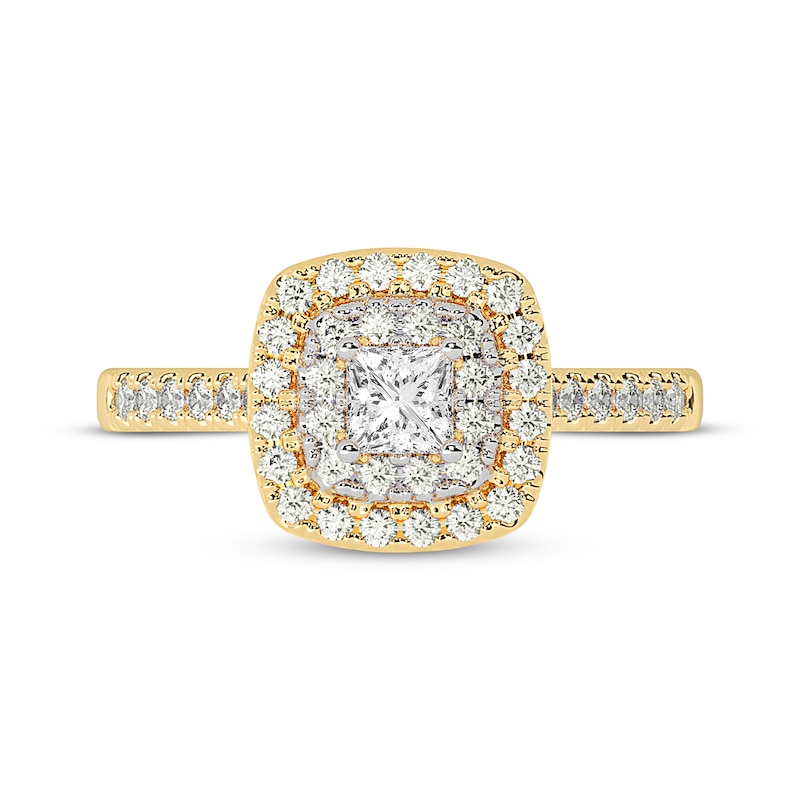 Main Image 3 of Adore Princess-Cut Diamond Cushion Halo Engagement Ring 5/8 ct tw 14K Yellow Gold