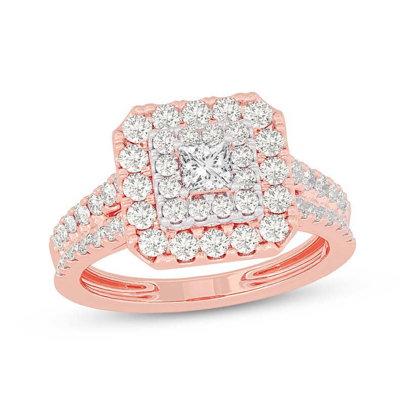Main Image 1 of Adore Princess-Cut Diamond Double Frame Engagement Ring 1-1/5 ct tw 14K Rose Gold