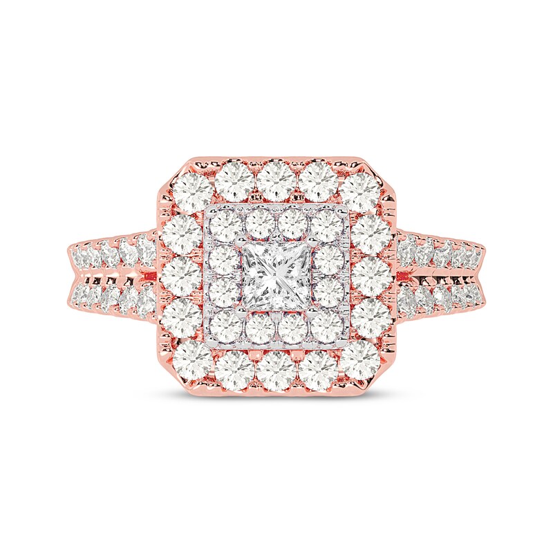 Main Image 3 of Adore Princess-Cut Diamond Double Frame Engagement Ring 1-1/5 ct tw 14K Rose Gold