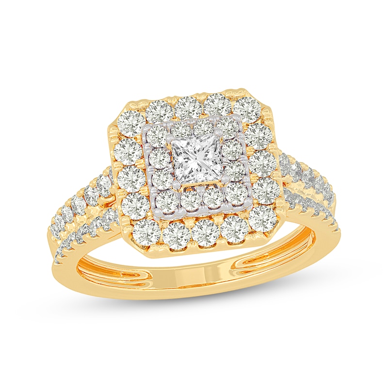Princess-Cut Diamond Double Halo Engagement Ring 1-1/5 ct tw 14K Yellow Gold