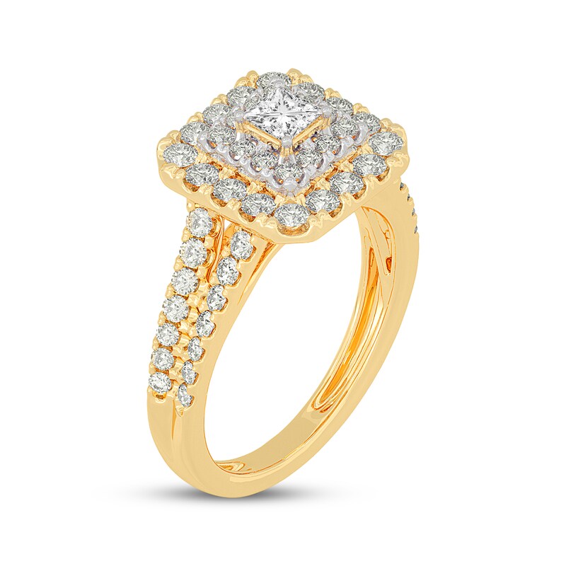 Princess-Cut Diamond Double Halo Engagement Ring 1-1/5 ct tw 14K Yellow Gold