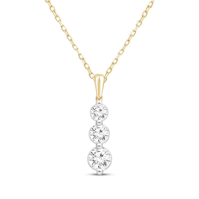 Main Image 1 of KAY Lab-Grown Diamonds Three-Stone Drop Necklace 1 ct tw 10K Yellow Gold