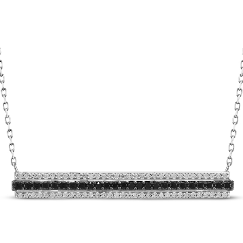 Main Image 1 of Black & White Diamond Bar Necklace 1/4 ct tw 10K White Gold 18"