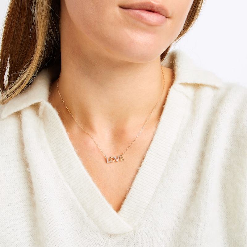 Main Image 3 of Diamond "Love" Necklace 1/15 ct tw 10K Yellow Gold 18"