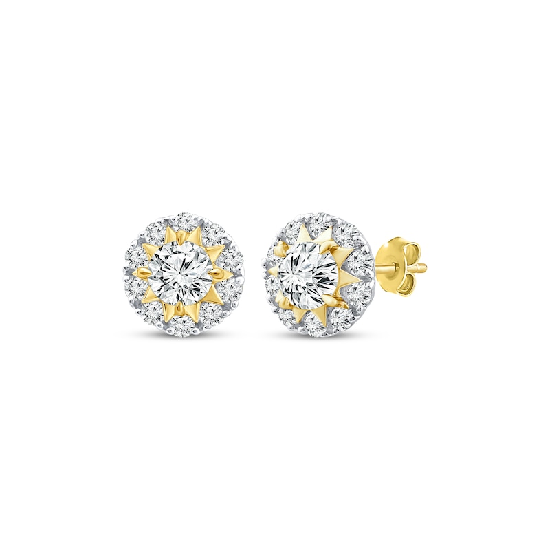 Main Image 1 of Diamond Star Halo Stud Earrings 1/2 ct tw 10K Yellow Gold
