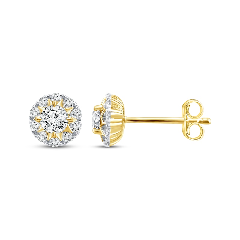 Main Image 2 of Diamond Star Halo Stud Earrings 1/2 ct tw 10K Yellow Gold