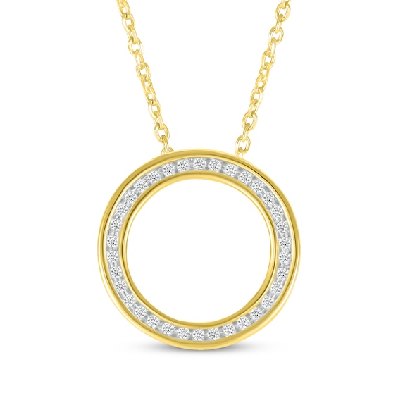 Diamond Channel Eternity Circle Necklace 1/10 ct tw 10K Yellow Gold 18"