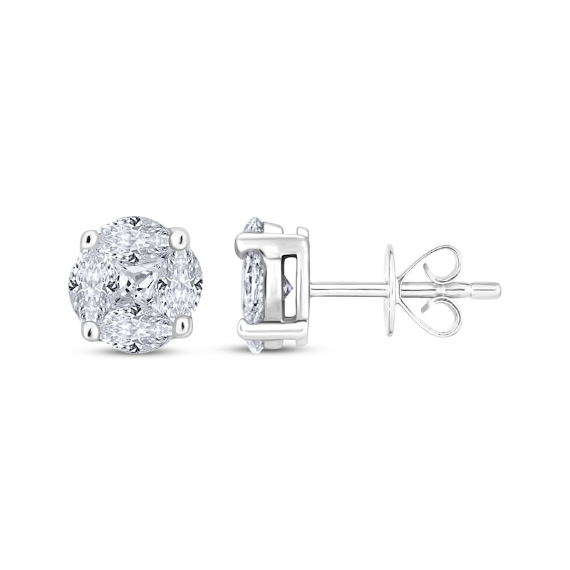 Main Image 1 of Princess & Marquise-Cut Multi-Diamond Stud Earrings 1/4 ct tw Sterling Silver