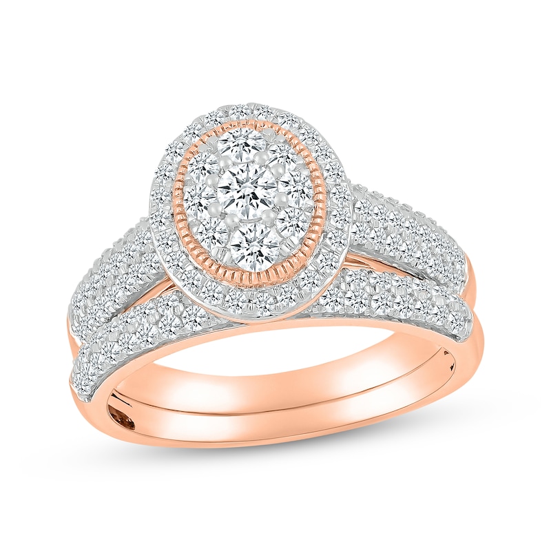 Main Image 1 of Adore Multi-Diamond Oval Frame Bridal Set 7/8 ct tw 10K Rose Gold