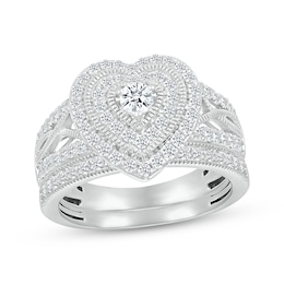 Adore Multi-Diamond Heart-Shaped Bridal Set 1 ct tw 10K White Gold