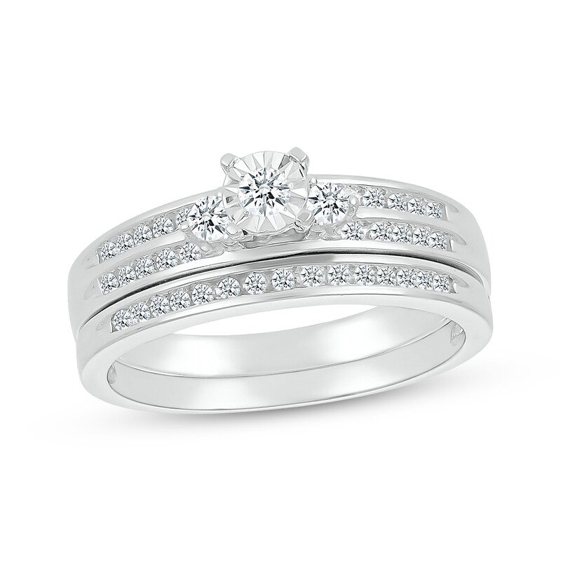 Main Image 1 of Adore Round-Cut Diamond Three-Stone Bridal Set 1/5 ct tw 10K White Gold