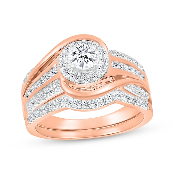 Adore Round-Cut Diamond Halo Bypass Bridal Set 5/8 ct tw 10K Rose Gold