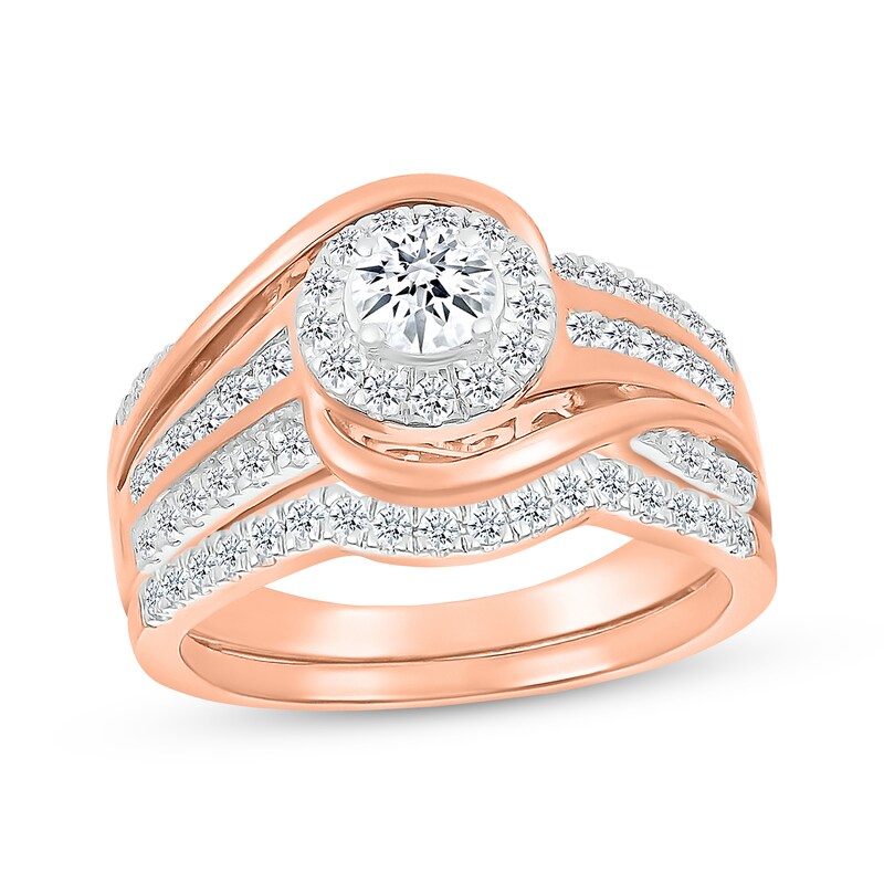 Main Image 1 of Adore Round-Cut Diamond Halo Bypass Bridal Set 5/8 ct tw 10K Rose Gold