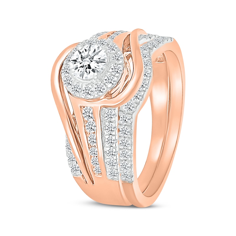 Main Image 2 of Adore Round-Cut Diamond Halo Bypass Bridal Set 5/8 ct tw 10K Rose Gold