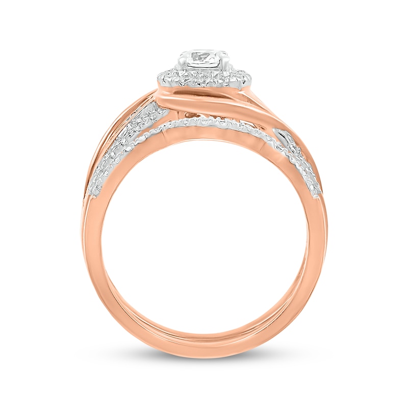 Main Image 3 of Adore Round-Cut Diamond Halo Bypass Bridal Set 5/8 ct tw 10K Rose Gold