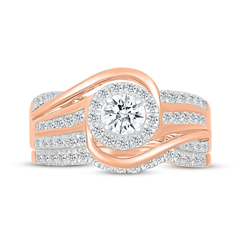 Main Image 4 of Adore Round-Cut Diamond Halo Bypass Bridal Set 5/8 ct tw 10K Rose Gold