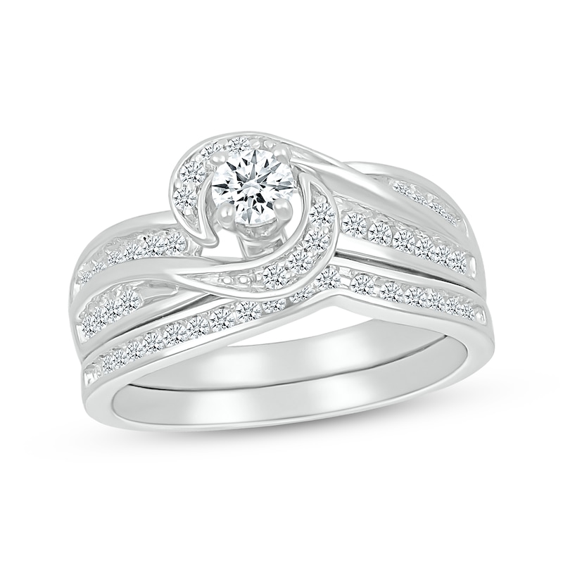 Main Image 1 of Adore Round-Cut Diamond Bypass Bridal Set 3/8 ct tw 10K White Gold