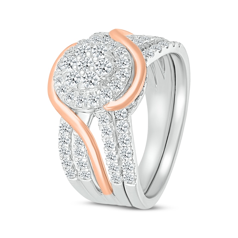 Main Image 2 of Adore Multi-Diamond Bypass Halo Round-Cut Bridal Set 7/8 ct tw 10K Two-Tone Gold
