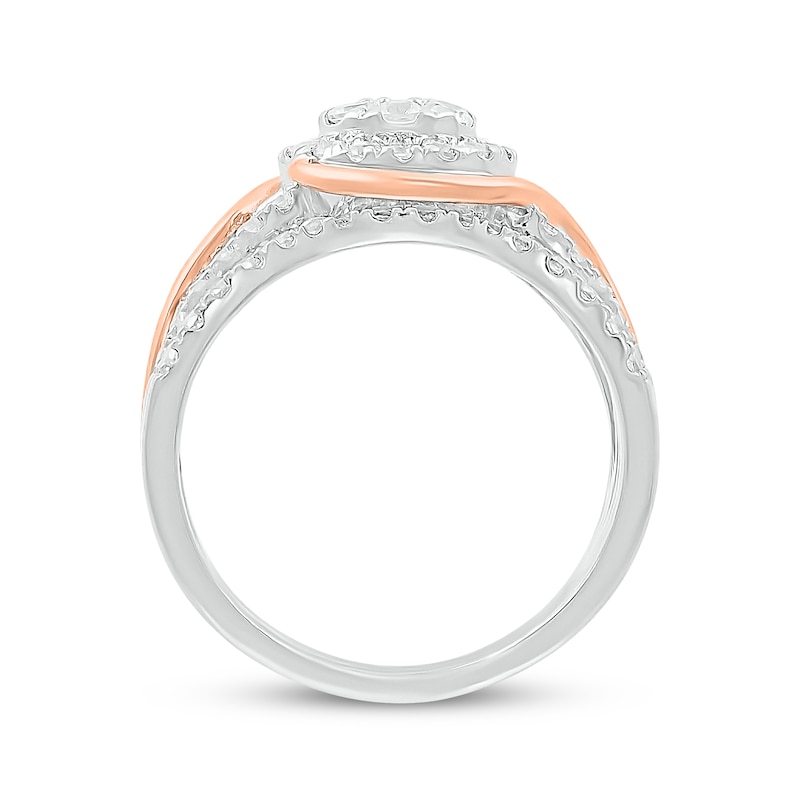 Main Image 3 of Adore Multi-Diamond Bypass Halo Round-Cut Bridal Set 7/8 ct tw 10K Two-Tone Gold