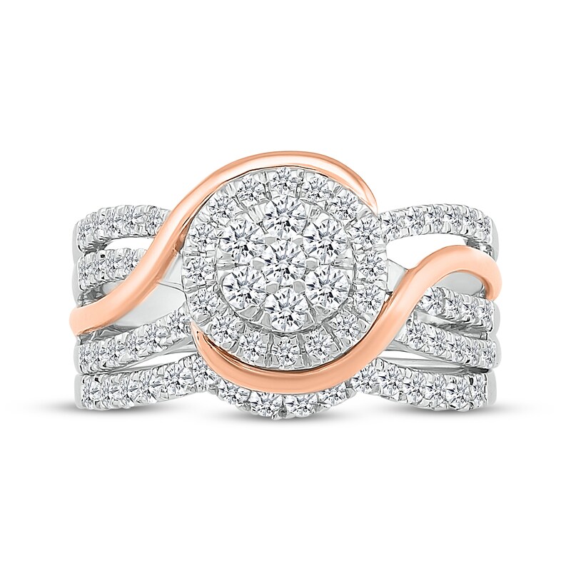 Main Image 4 of Adore Multi-Diamond Bypass Halo Round-Cut Bridal Set 7/8 ct tw 10K Two-Tone Gold