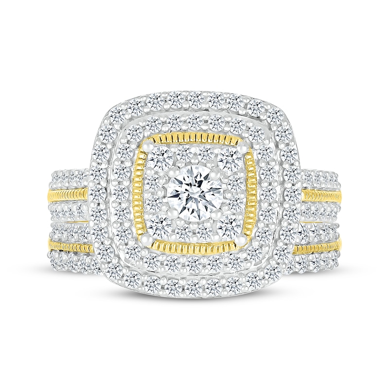 Multi-Diamond Cushion-Shaped Bridal Set 1-1/4 ct tw 10K Yellow Gold