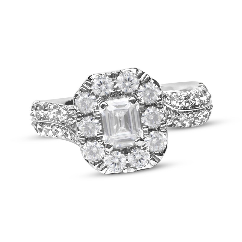 Main Image 1 of Adore Emerald-Cut Diamond Frame Engagement Ring 1-1/2 ct tw 14K White Gold