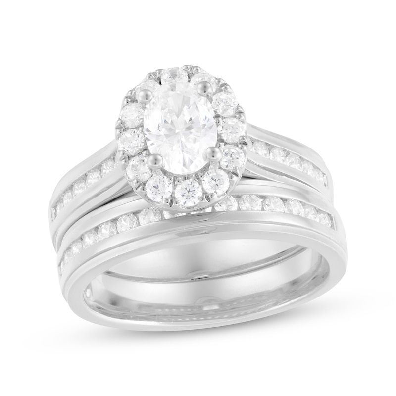Oval-Cut Diamond Halo Bridal Set 1-1/2 ct tw 14K White Gold