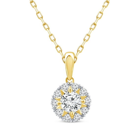 Lab-Grown Diamond Star Halo Necklace 1/2 ct tw 10K Yellow Gold 18"
