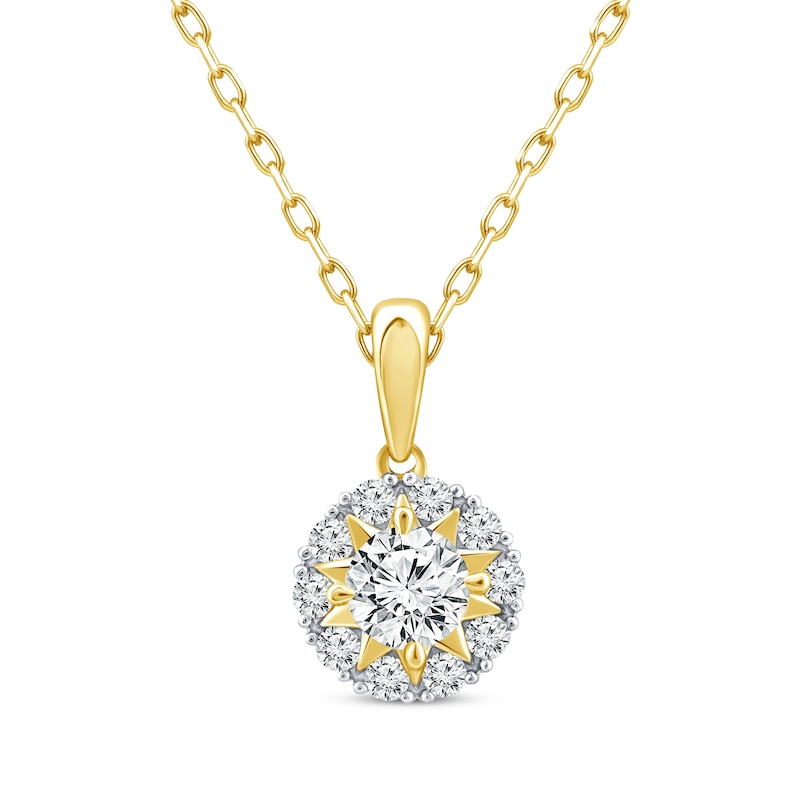 Main Image 1 of Lab-Grown Diamond Star Halo Necklace 1/2 ct tw 10K Yellow Gold 18"