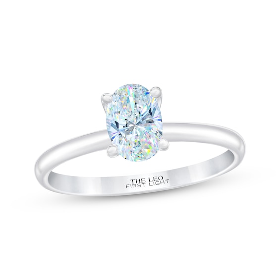 THE LEO First Light Diamond Oval-Cut Solitaire Engagement Ring ct tw 14K White Gold