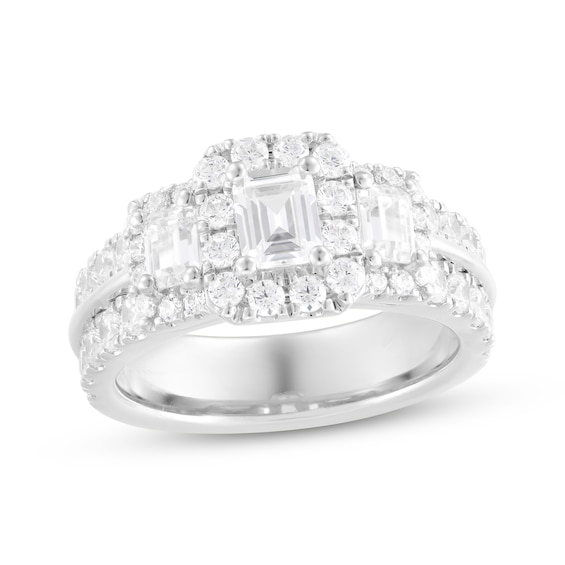 Emerald-Cut Diamond Three-Stone Engagement Ring 2 ct tw 14K White Gold