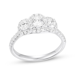 Adore Oval-Cut Diamond Three-Stone Halo Engagement Ring 1 ct tw 14K White Gold