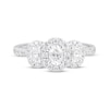 Thumbnail Image 4 of Adore Oval-Cut Diamond Three-Stone Halo Engagement Ring 1 ct tw 14K White Gold