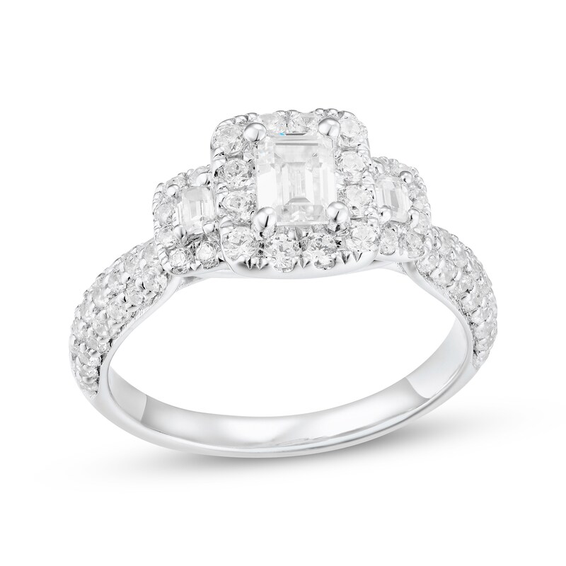 Main Image 1 of Adore Emerald-Cut Diamond Three-Stone Engagement Ring 1-1/4 ct tw 14K White Gold