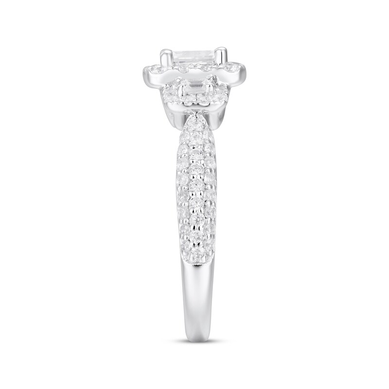 Main Image 2 of Adore Emerald-Cut Diamond Three-Stone Engagement Ring 1-1/4 ct tw 14K White Gold