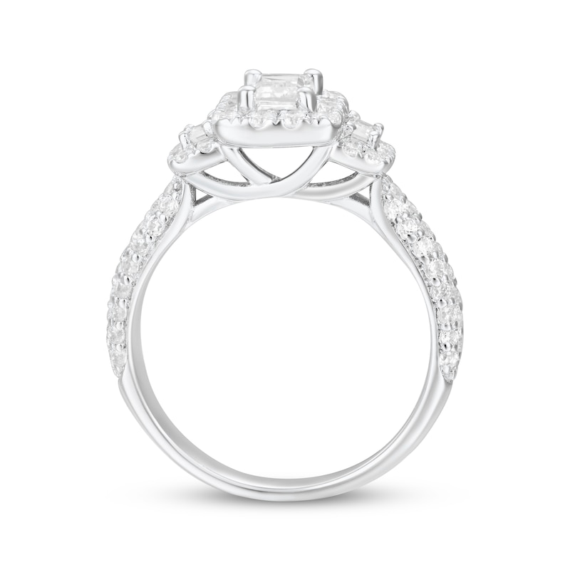 Main Image 3 of Adore Emerald-Cut Diamond Three-Stone Engagement Ring 1-1/4 ct tw 14K White Gold